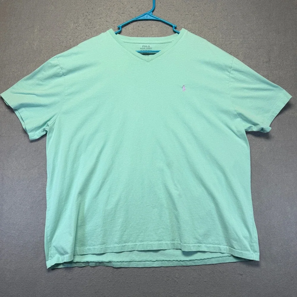 Polo Ralph Lauren Mens XXL Classic Fit V-Neck T-Shirt Mint Green Purple Pony